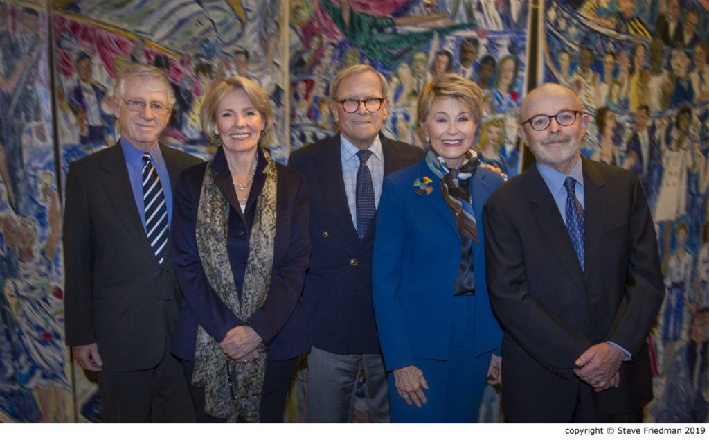 Photo of the 2019 Hall of Fame inductees, from left to right: Ted Koppel, Peggy Noonan, Tom Brokaw, Jane Pauley and Richard Drew